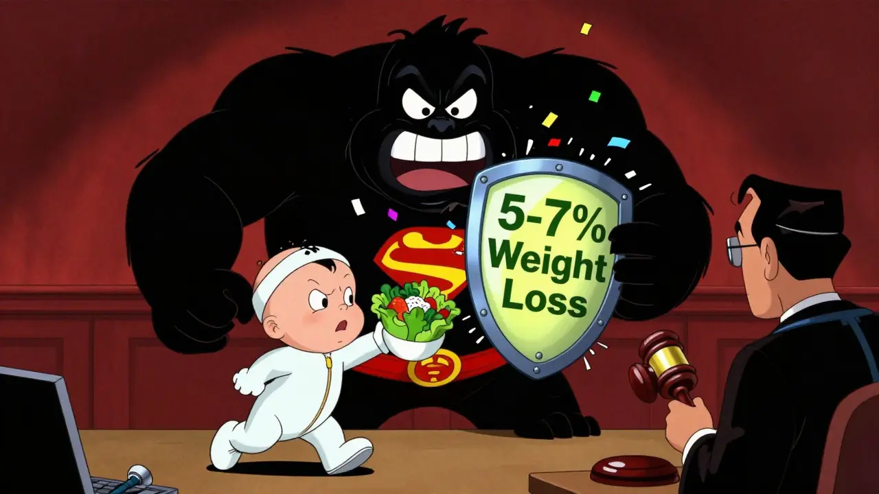 Hero beats unmanaged gestational diabetes with lifestyle changes in a comic courtroom scene.