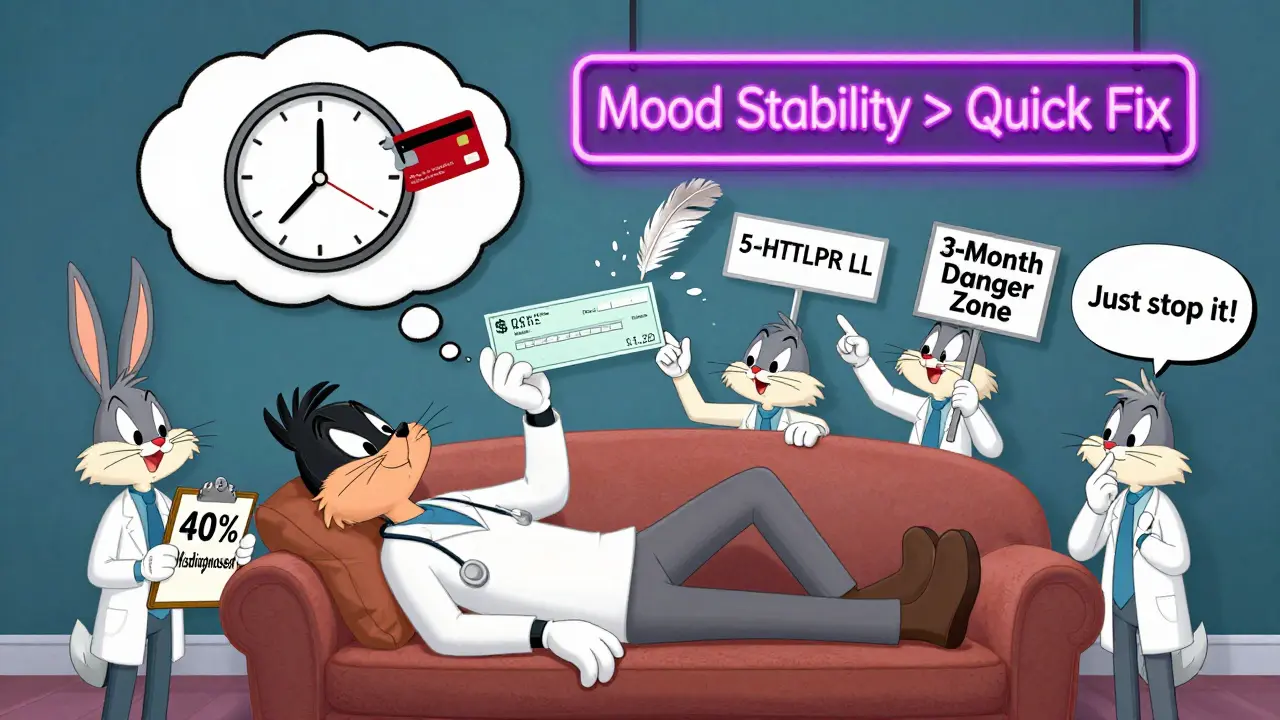 Patient surrounded by arguing doctors and symbols of misdiagnosis, money, and genetics in cartoon style.