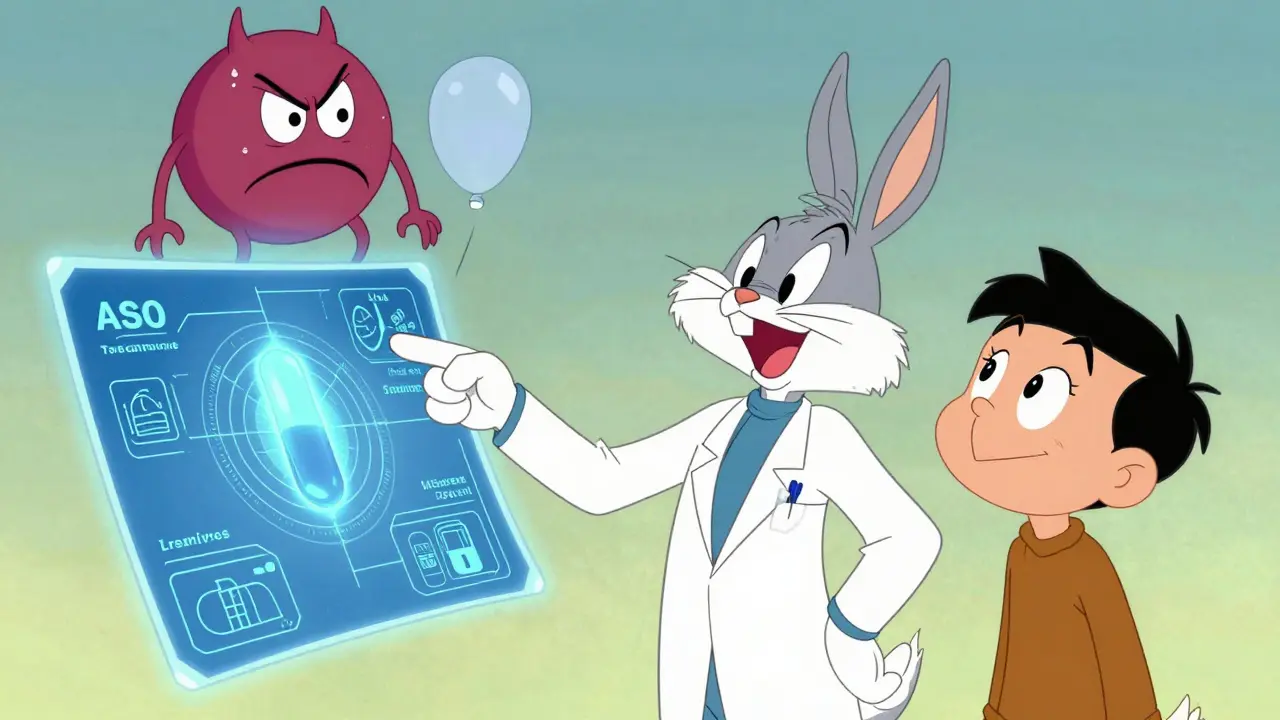Cartoon doctor showing a cure that causes the Lp(a) monster to shrink and deflate.