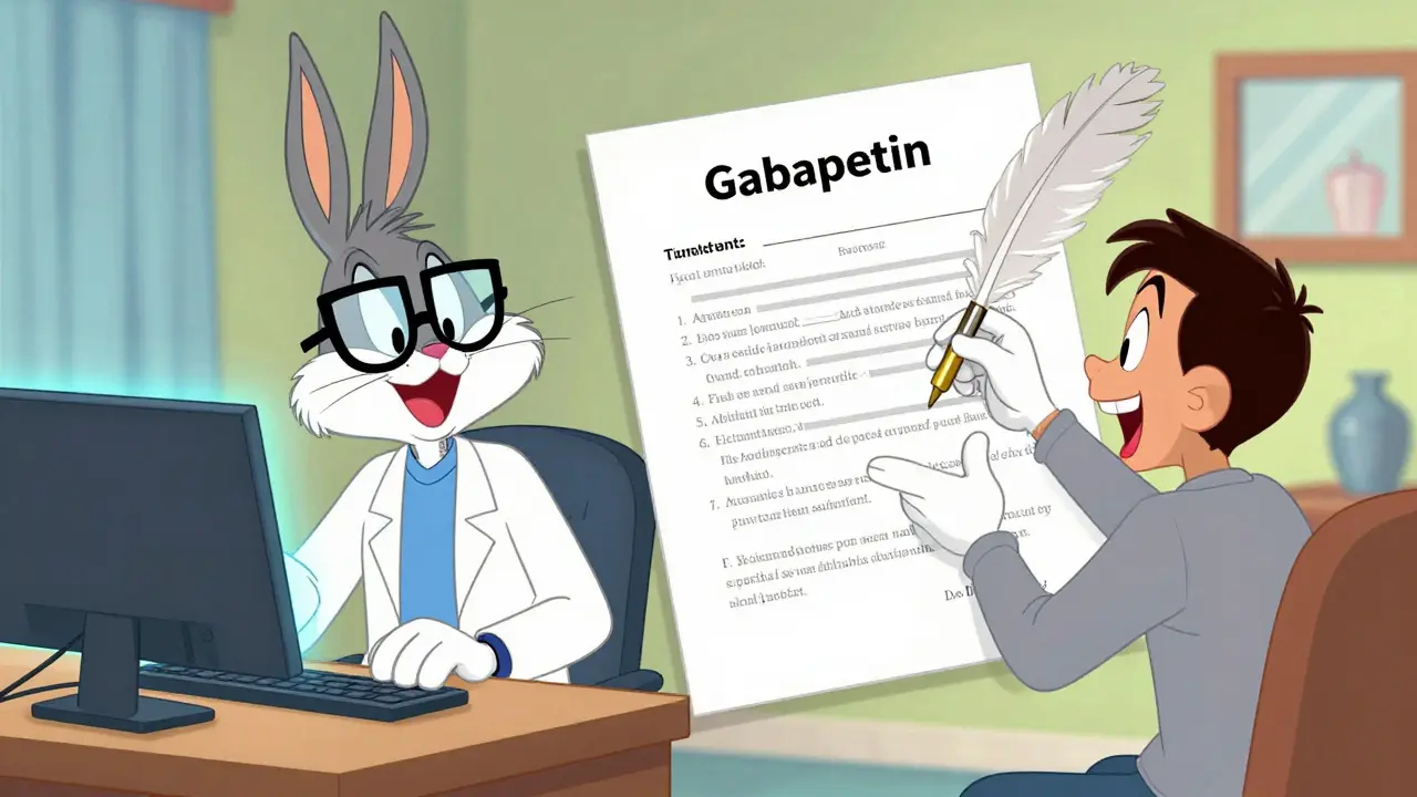 Doctor on a screen and a patient signing a large agreement form