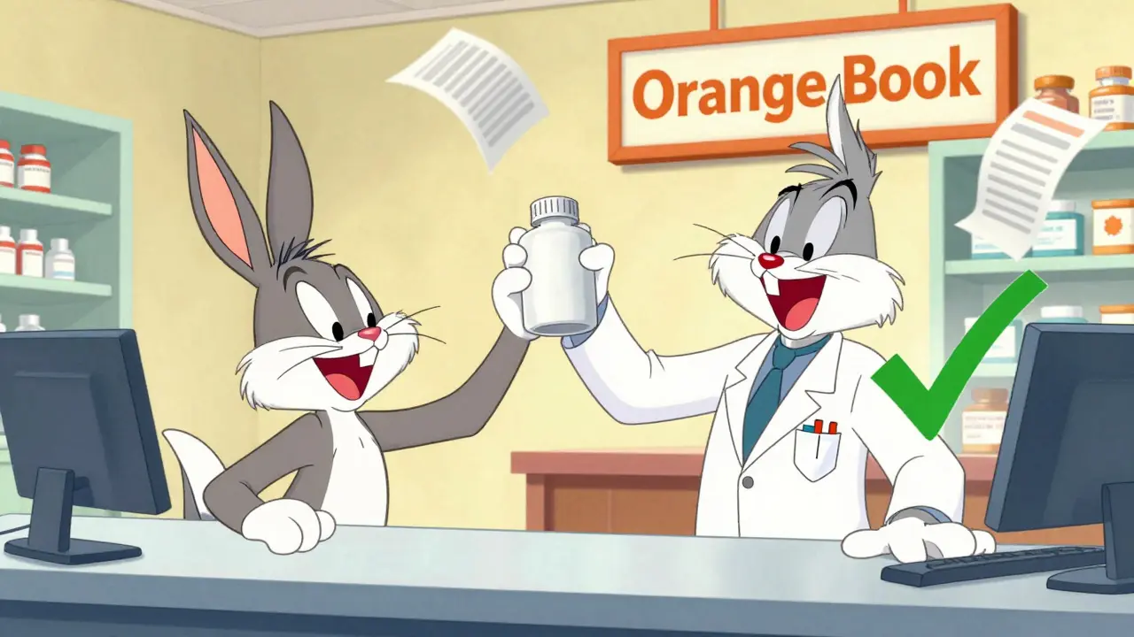 Happy patient and pharmacist celebrating a successful switch to an authorized generic medication.