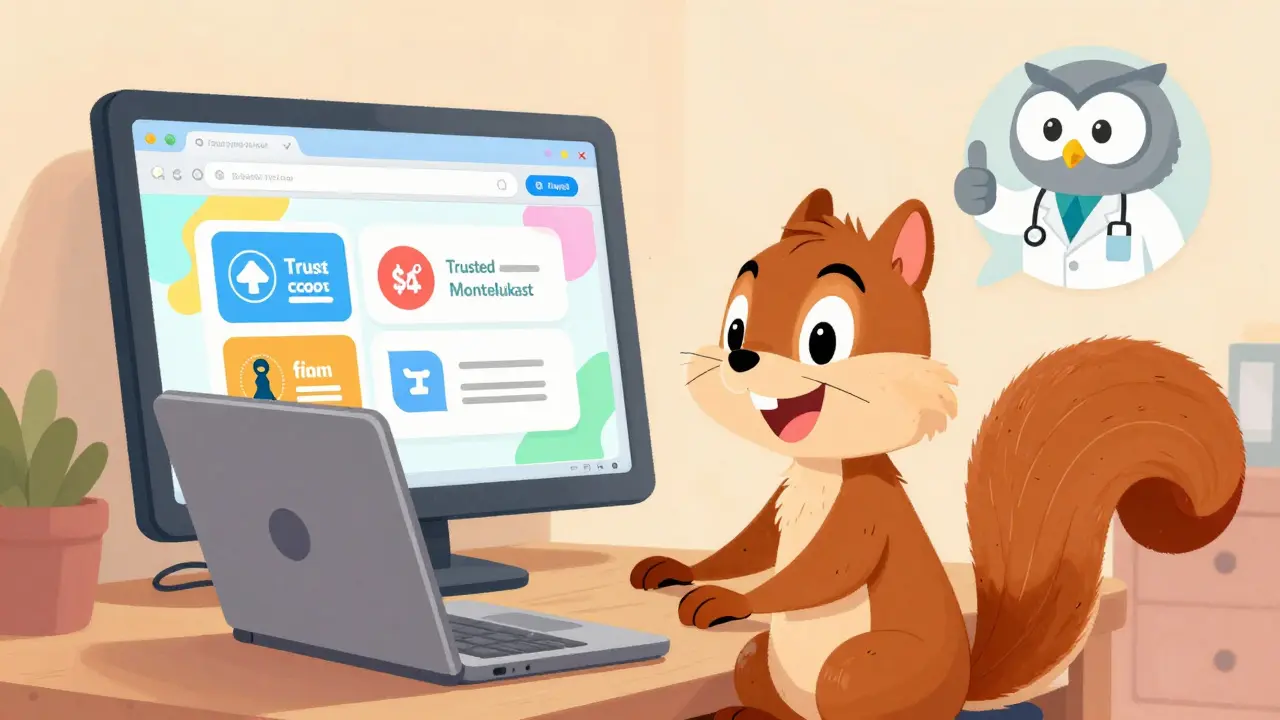 Cartoon squirrel safely ordering meds online
