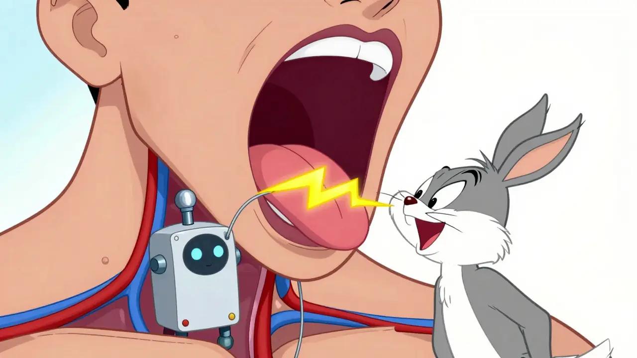 Animated diagram of nerve stimulator opening airway