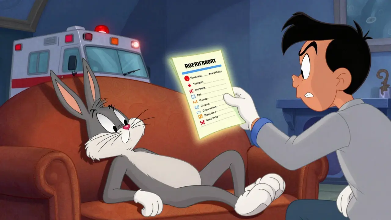 Friend showing medication log to paramedics in emergency