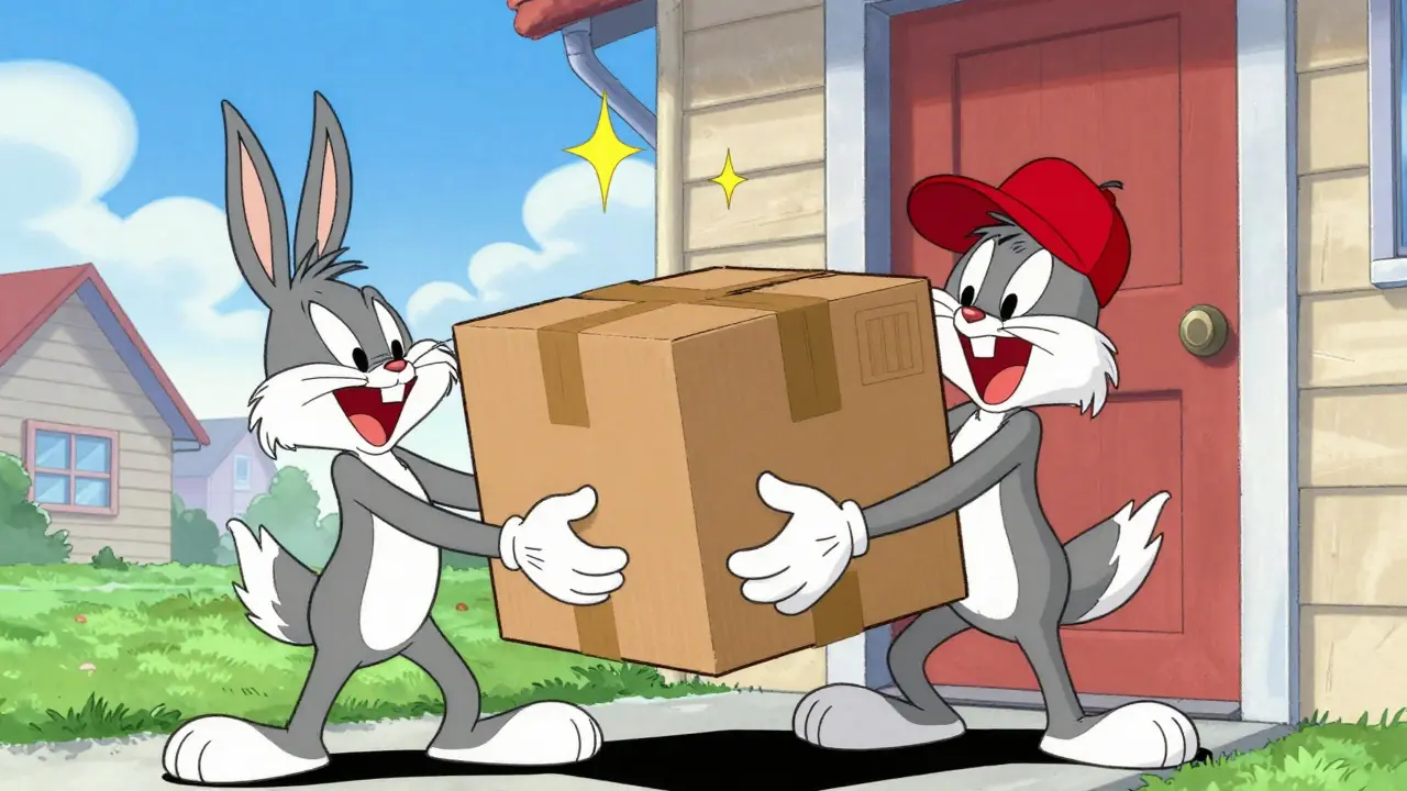 Animated character receiving a discreet medication delivery package