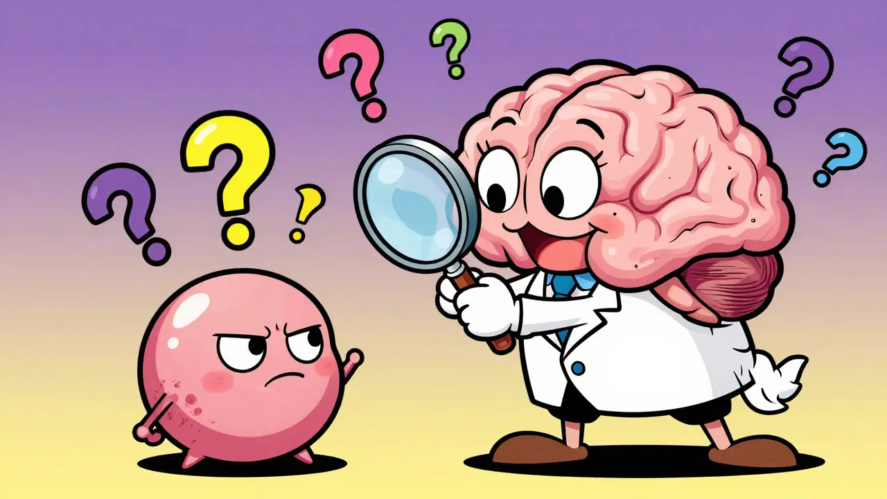 Anthropomorphic brain examining pituitary gland