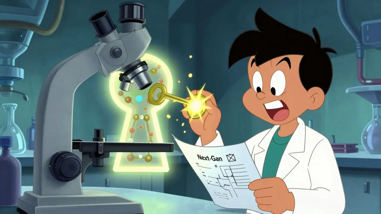 Scientist examining H1 receptor mechanism in lab