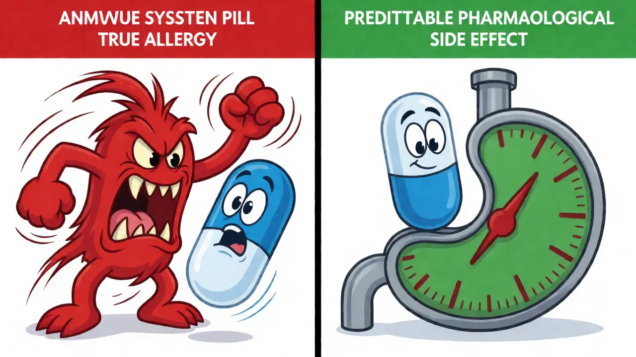 Cartoon antibody attacking a pill versus a pill causing dizziness